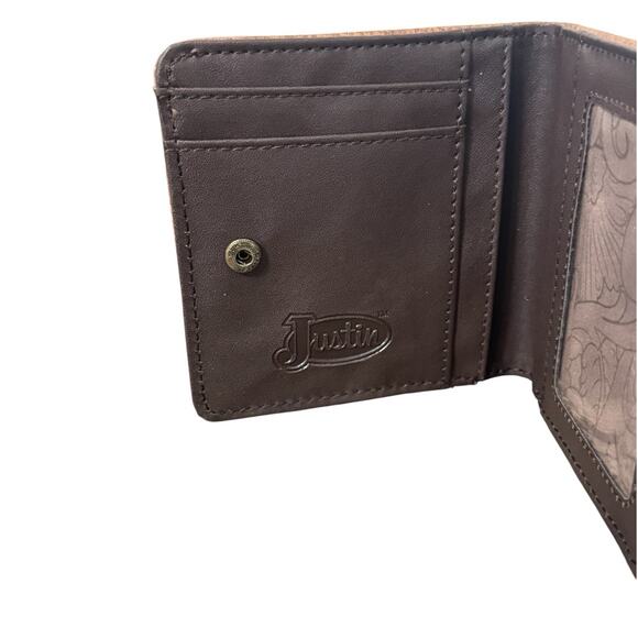 NWT! Justin Ladies Bifold Western Brown Bifold Wallet with Wristlet - Picture 5 of 5
